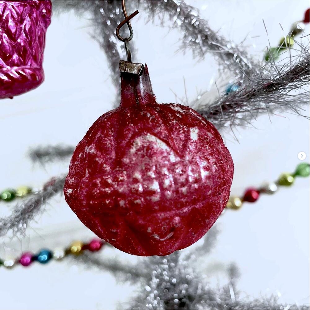 Antique Vintage Glass Ornament BUMPY PINK ROUND